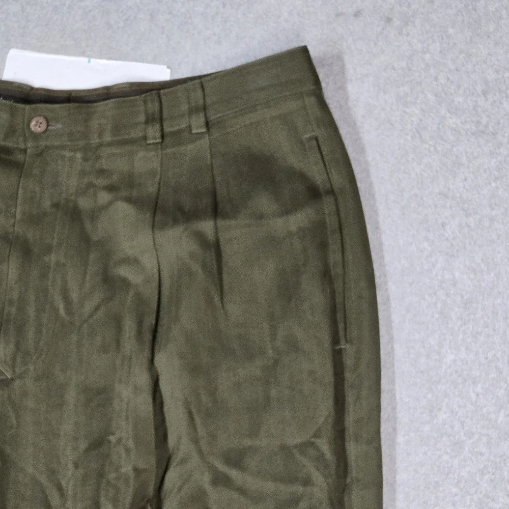 Tommy Bahama Men Pants 38 Green Dress 100% Silk Pleated Straight 28